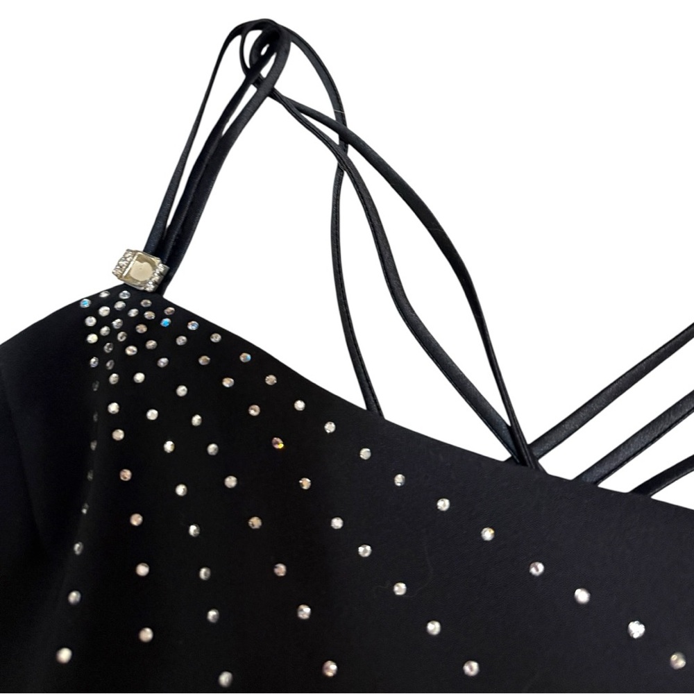 Vintage Cachet Gemstone Embellished Strappy Asymmetrical Hem Satin 90's Dress - Picture 5 of 13